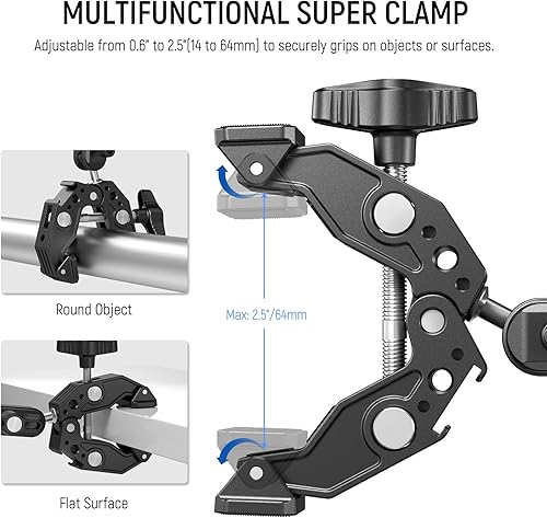 Miniatura 3 de NEEWER Super Clamp con brazo mágico de cabeza esférica doble de 3 pulgadas, zapata fría, roscas de 14 pulgadas, adaptador de montaje de cámara de