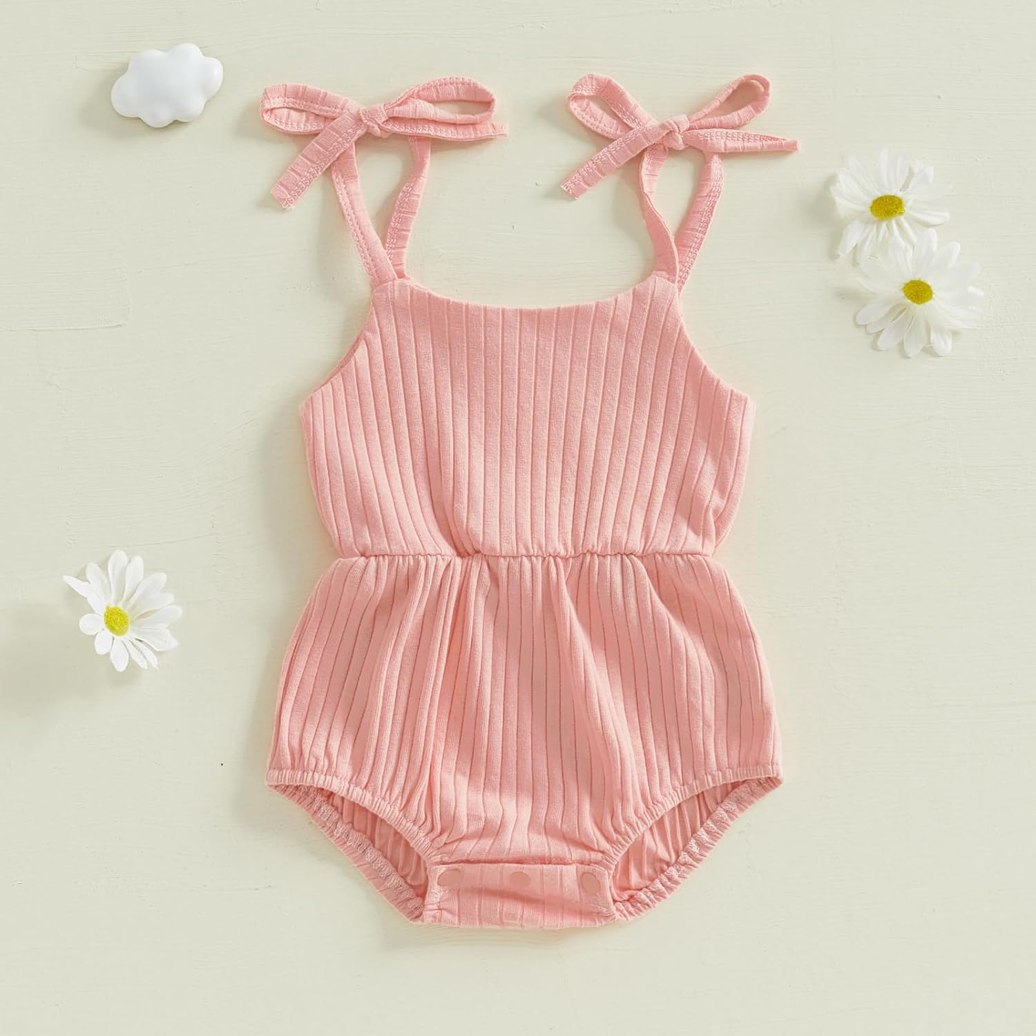Newborn Infant Baby Girl Romper Ribbed Knit Sleeveless Spaghetti Strap One Piece Jumpsuit Bodysuit Summer Clothes - Image 2