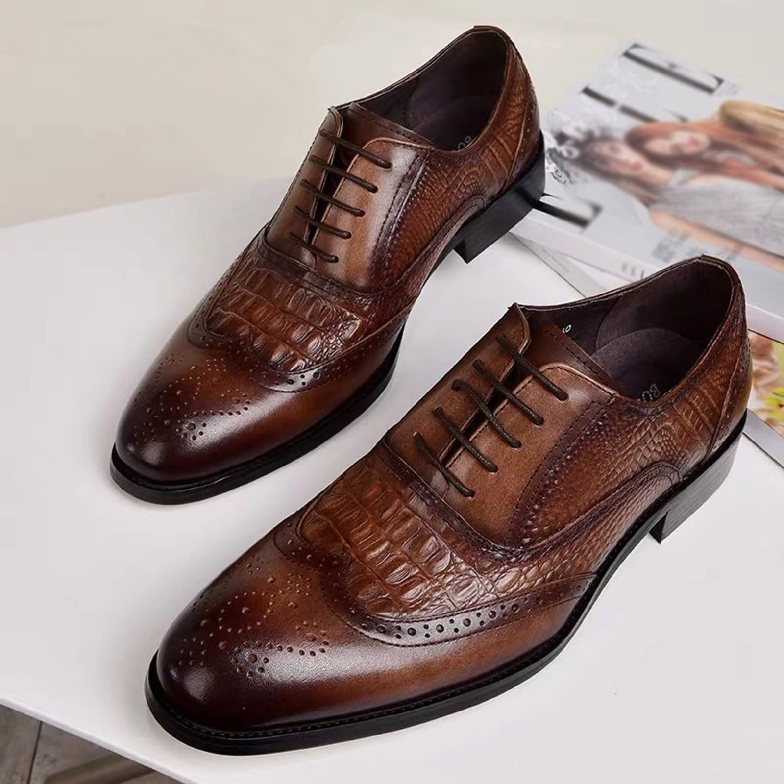 Chaussures de costume pour homme avec talon - Chaussures en cuir - Chaussures d'affaires - Protection contre les coups de pied - Chaussures de mariage avec lacets - Chaussures de loisirs - Couleur