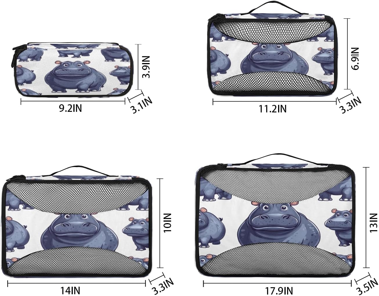Animals Hippos 4 Set Packing Cubes Packing Cubes for Women Lightweight Travel Essential Bag Clothes Carry on Suitcase Bags for Accessories Essentials