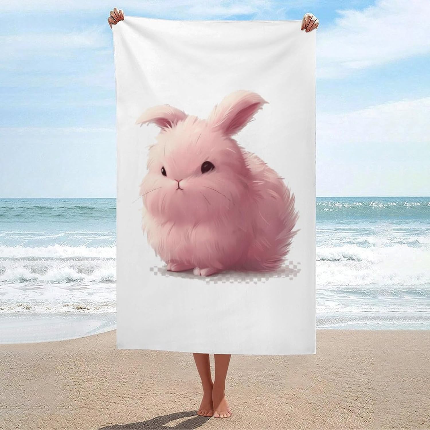 Cute Angora Rabbit Bath Towel Beach Towels Quick Dry Oversized Bath Blanket Highly Absorbent Towel for Women Men 160x80cm
