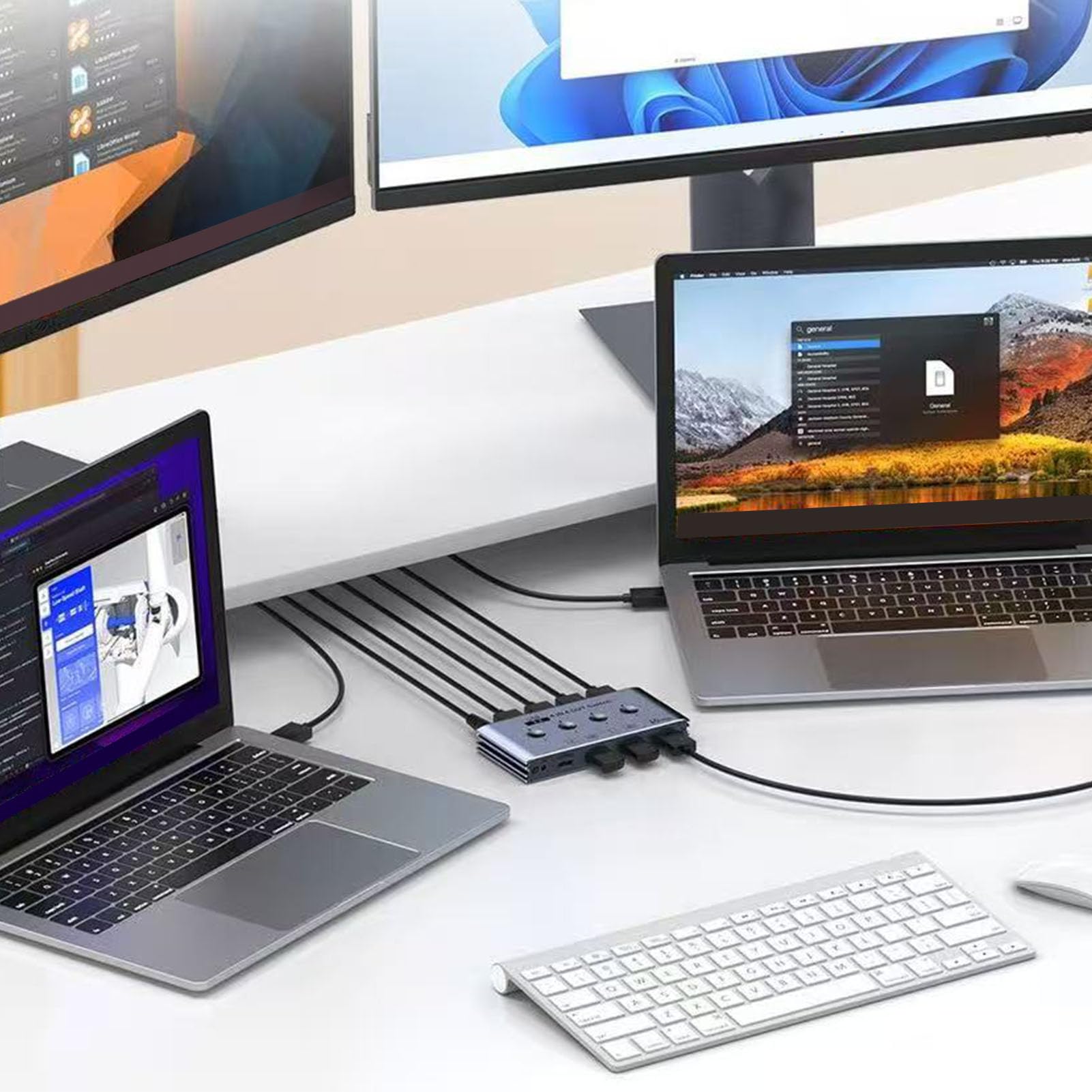 Fabater USB 3.2, 4 Komputery, 4 Urządzenia, 4Port Selektor Przełącznika USB, 10 Gb/s, Udostępnianie Danych Klawiatura Mysz Drukarka Skaner z Kablem i Pilotem (wtyczka UE)