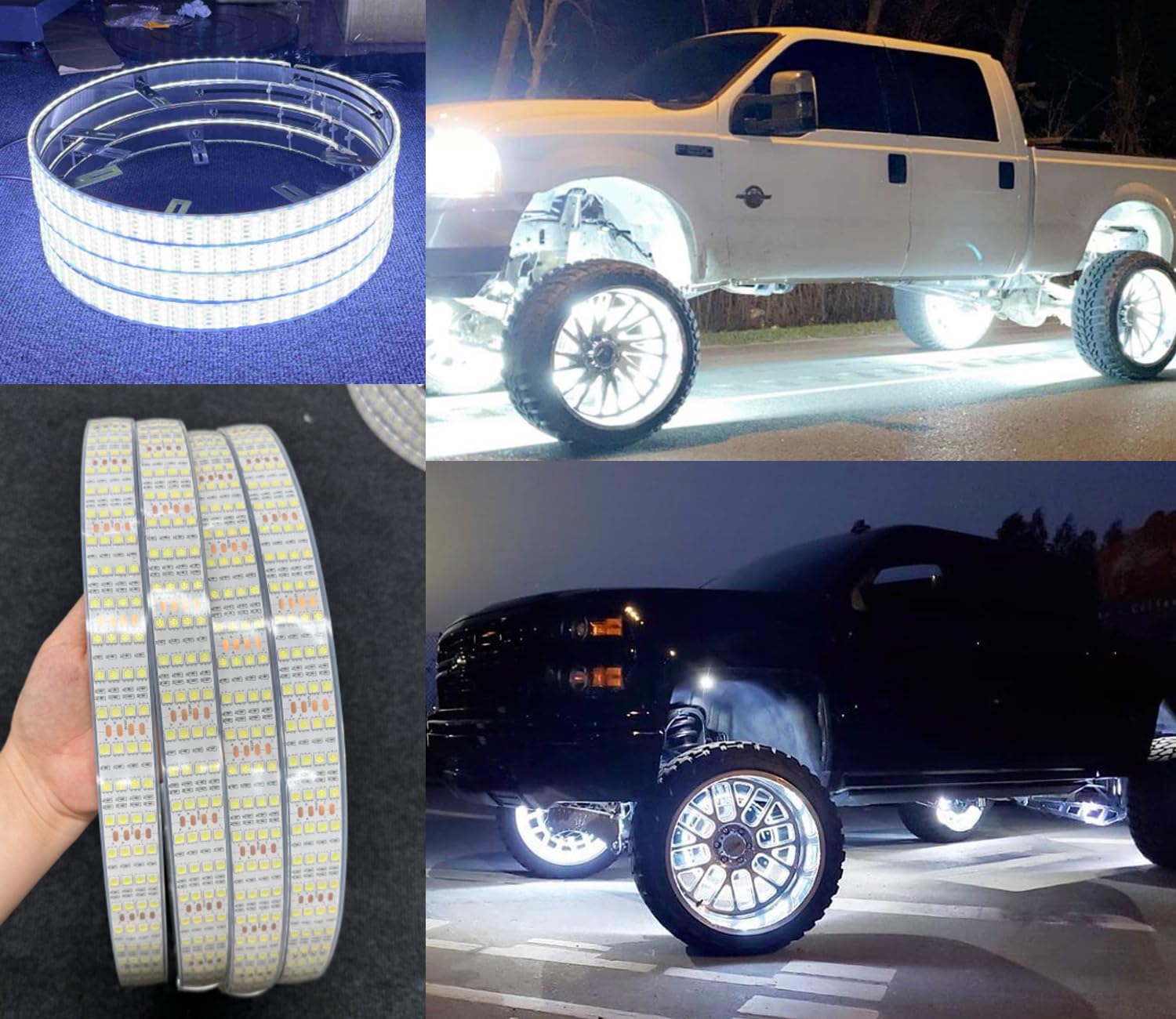 Tzvmny 4PCS 15.5" Quad Row Pure White LED Wheel Rim Lights - Bluetooth Control, Breath/Strobe Flash Modes, for Off-Road Car Truck, White LED Wheel