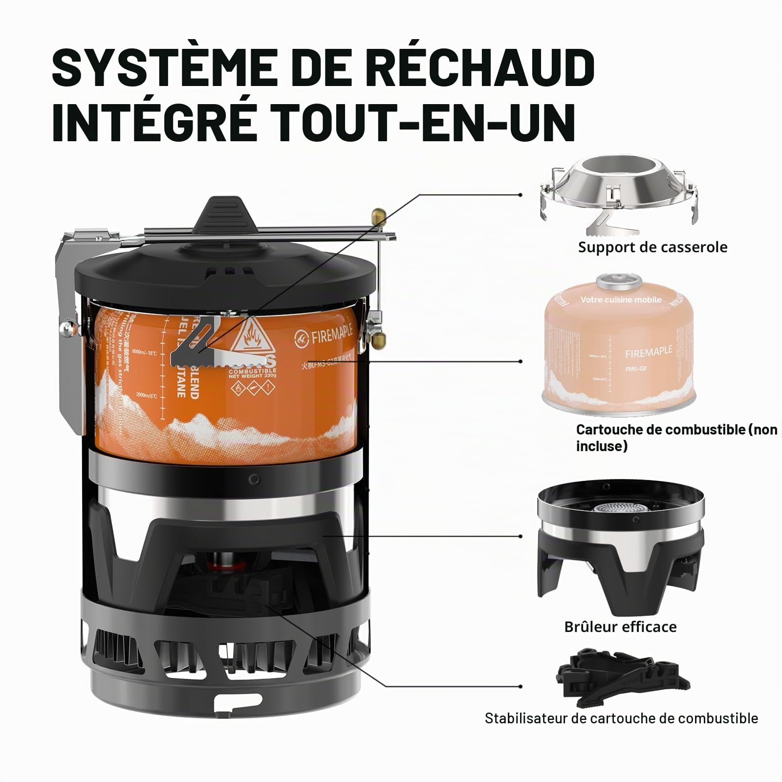 Fire-Maple X2 Pro Réchaud à Gaz Portable pour Camping Brûleur à Gaz Léger pour Randonneurs Système de Cuisine en Plein Air avec Allumage Piézo, Support de Casserole et Support de Cartouche de Gaz