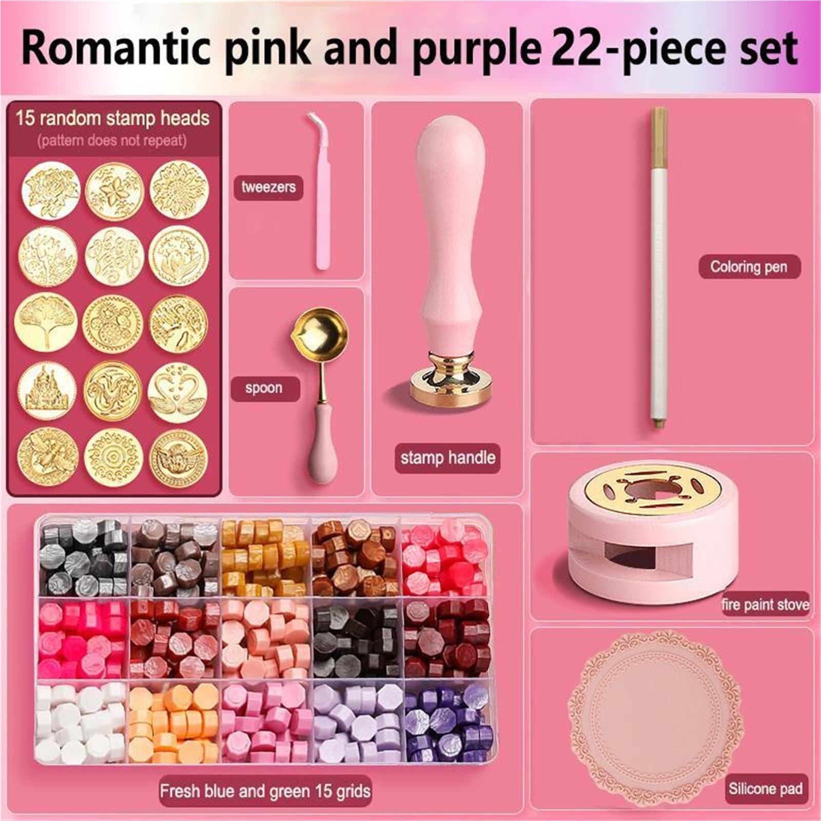 Sello De Cera Wax Seal Stamp Set | Lacquered Sealing Kit DIY Craft Supplies Scrapbooking Wedding Invitation Decorative(Set 11-25pcs)