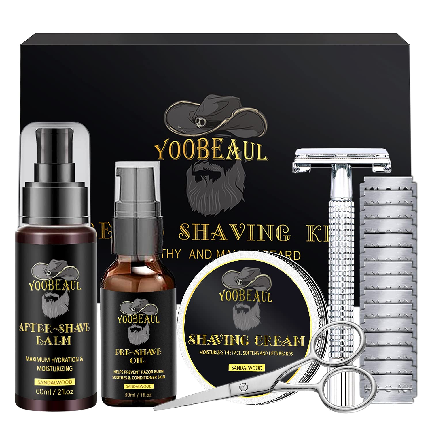 Luxury Shaving Kit for Men, Include Safety Razor & 15 Blades, Pre-Shave Oil, Shaving Cream, After-Shave Balm, Versatile Beard Scissors, Professional Beard Care Kit - Shaving Gifts Set for Men