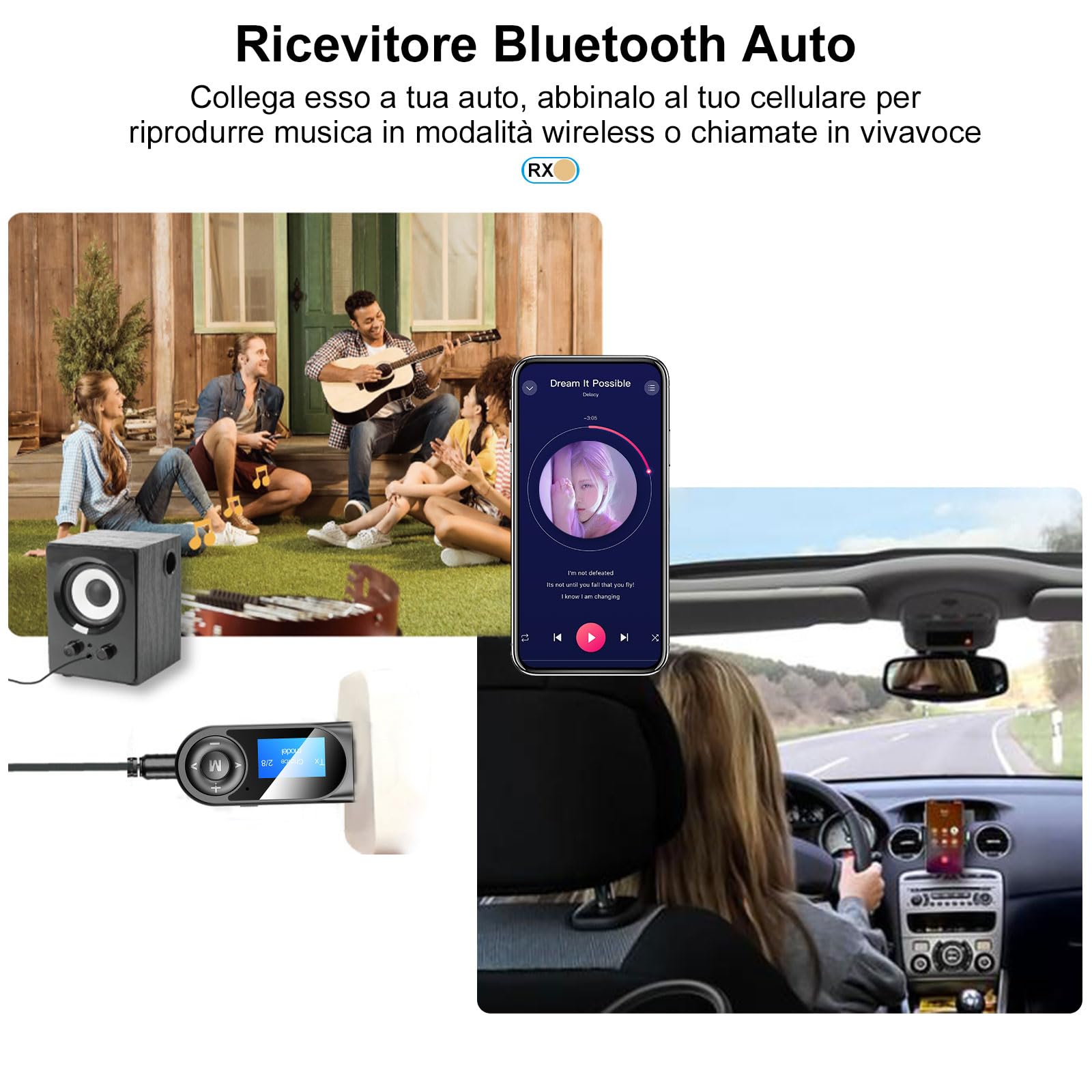 USB Trasmettitore Ricevitore Bluetooth 5.0, Adattatore Wireless Audio con 3.5mm AUX per TV/PC/Cuffie/Altoparlanti/Auto, bluetooth aux chiavetta, bluetooth per auto, Microfono Integrato