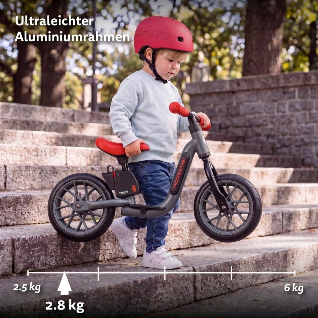 MICRO™ Smart Balance Bike | Porsche Edition | inkl. MySTOPY Bremsunterstützung mit Fernbedieunung | Laufrad für Kinder ab 18 Monaten | Porsche Schriftzug LED | Jungs & Mädchen