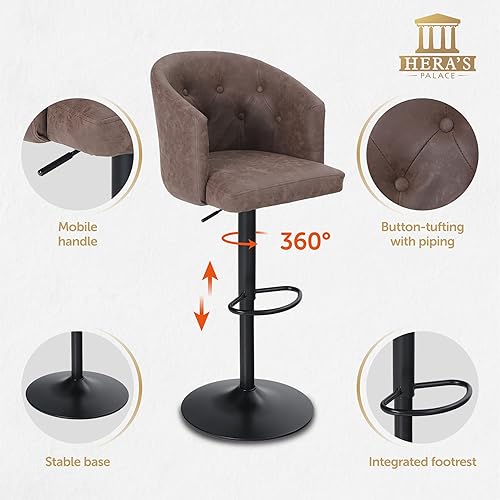 Miniatura 4 de HERAS PALACE Taburetes de bar giratorios altura de mostrador con reposabrazos y respaldo taburete de bar moderno de piel sintética ajustable para