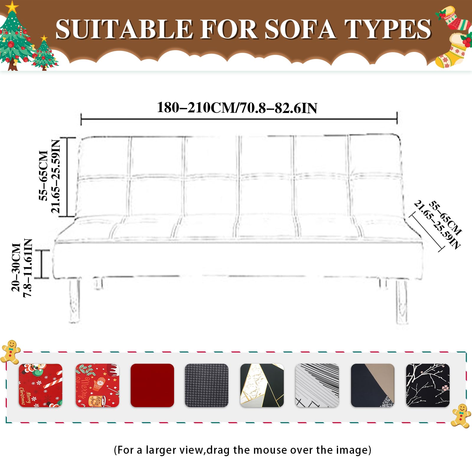 Jaotto, Copridivano senza braccioli a 2/3 posti, in tessuto jacquard, elasticizzato, impermeabile, lavabile, per divano pieghevole clic clac, senza braccioli, colore rosso Santa