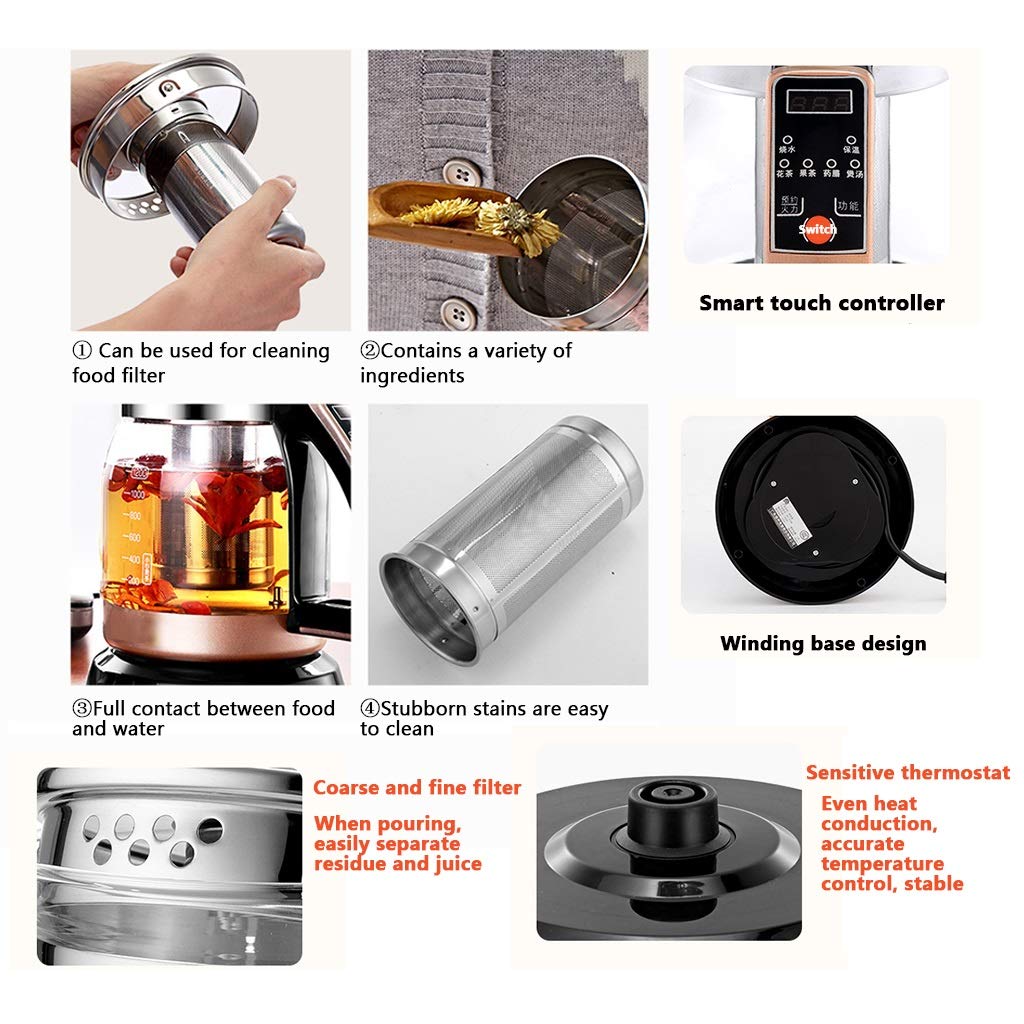 YXCKG Theiere avec Infuseur, 1,2 L 700 W Bouilloire, Bouilloire Thermostat Réglable, Filtre Anti-Calcaire Amovible Lavable, Bouilloire en Verre avec Maintien Chaud Jusqu'à Compact Home