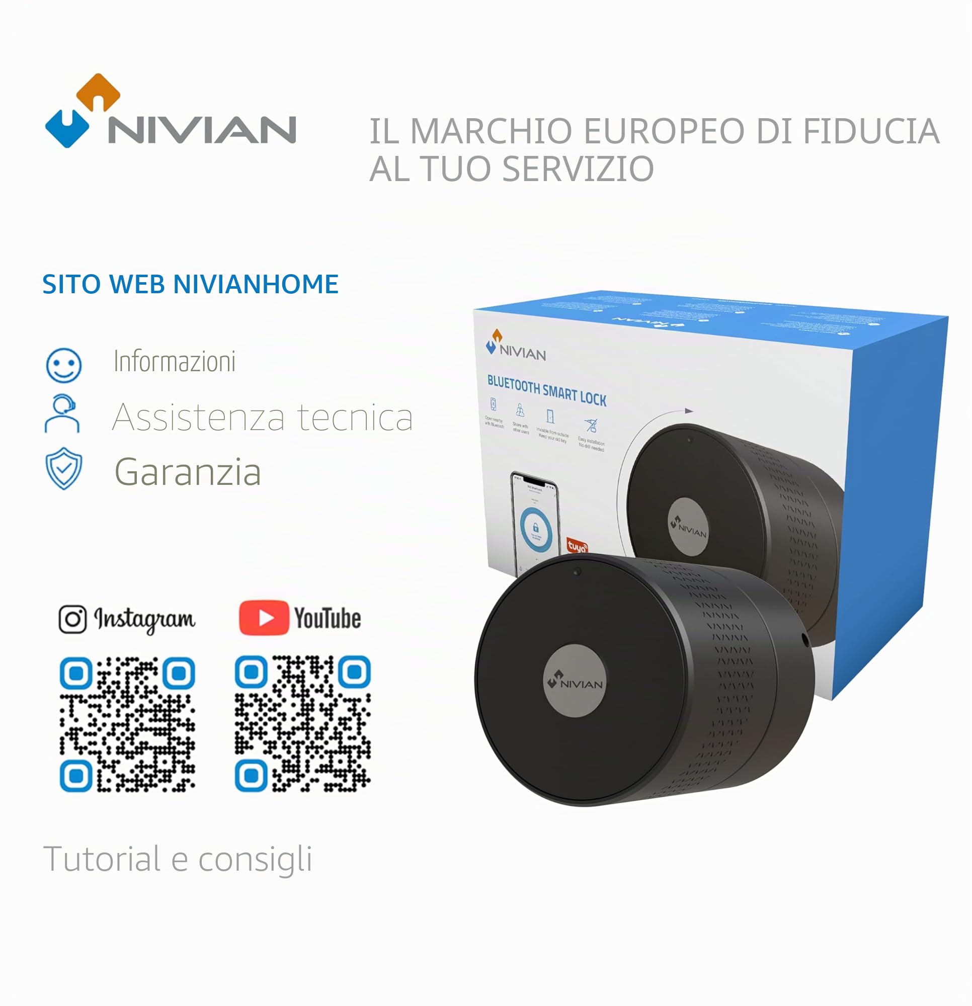 Nivian Serratura Smart Bluetooth- Smart lock con accesso remoto e apertura senza chiave- Creazione di chiavi virtuali per gli ospiti - Funzione di chiusura automatica per proteggere la casa