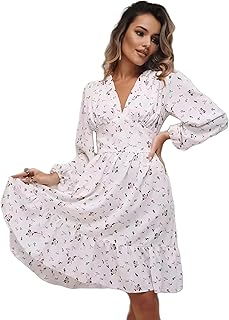 Pakho Women's Summer Dress V Neck Boho Floral Midi Dress - Ruffled Long Sleeves | Breathable Kneelength Dress for Beach We...