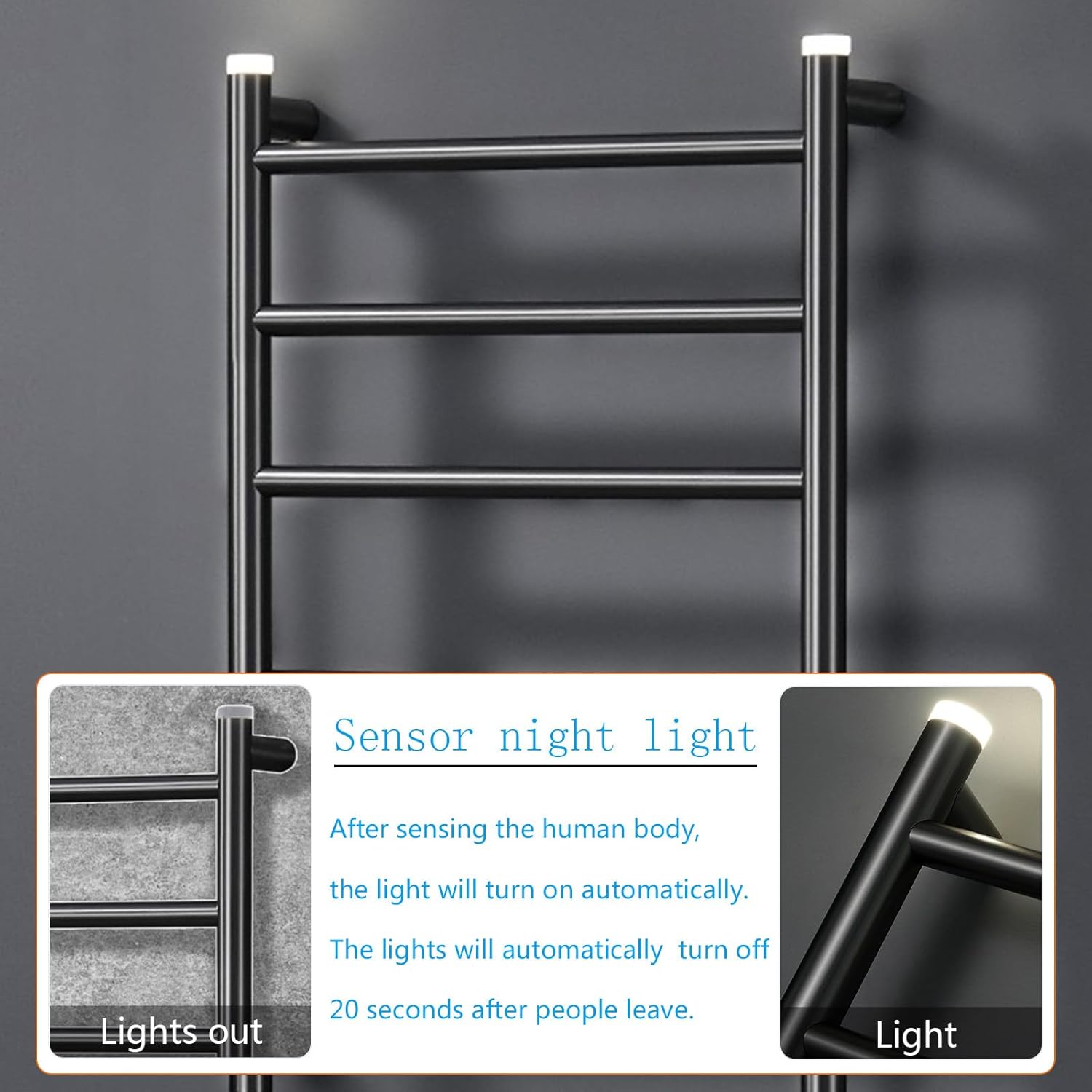 Electric Towel Warmer Gray, LED Display Towel Warmer 36 W Towel Heater with Sensor Light Wall Mounted Heated Towel Rack Thermostatic Towel Warmers for Bathroom 79 x 49 cm