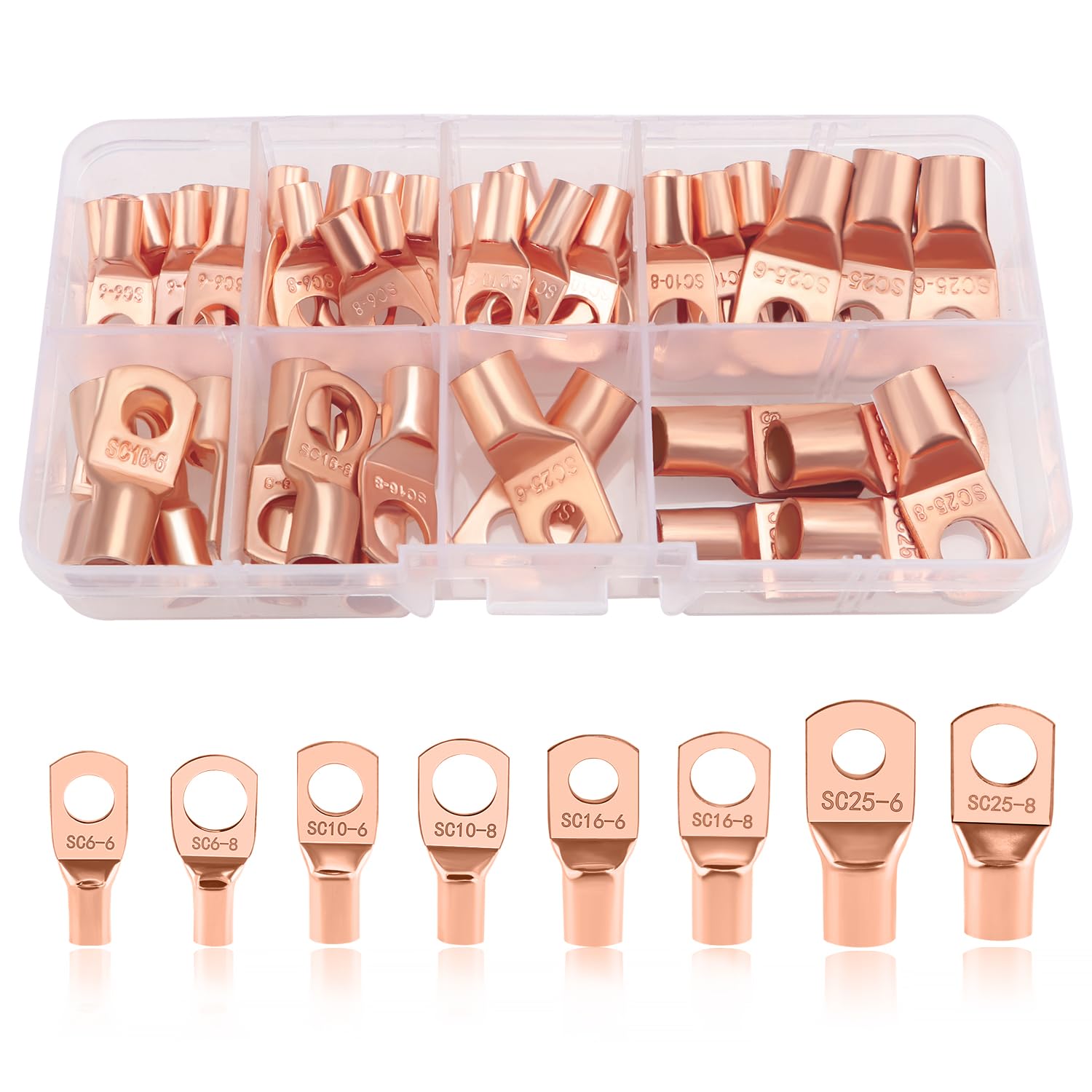 YIXISI60 PCS M6/M8 Copper Tube Terminals Kit, Battery Cable Ends Terminals, for Electric, Auto, Golden