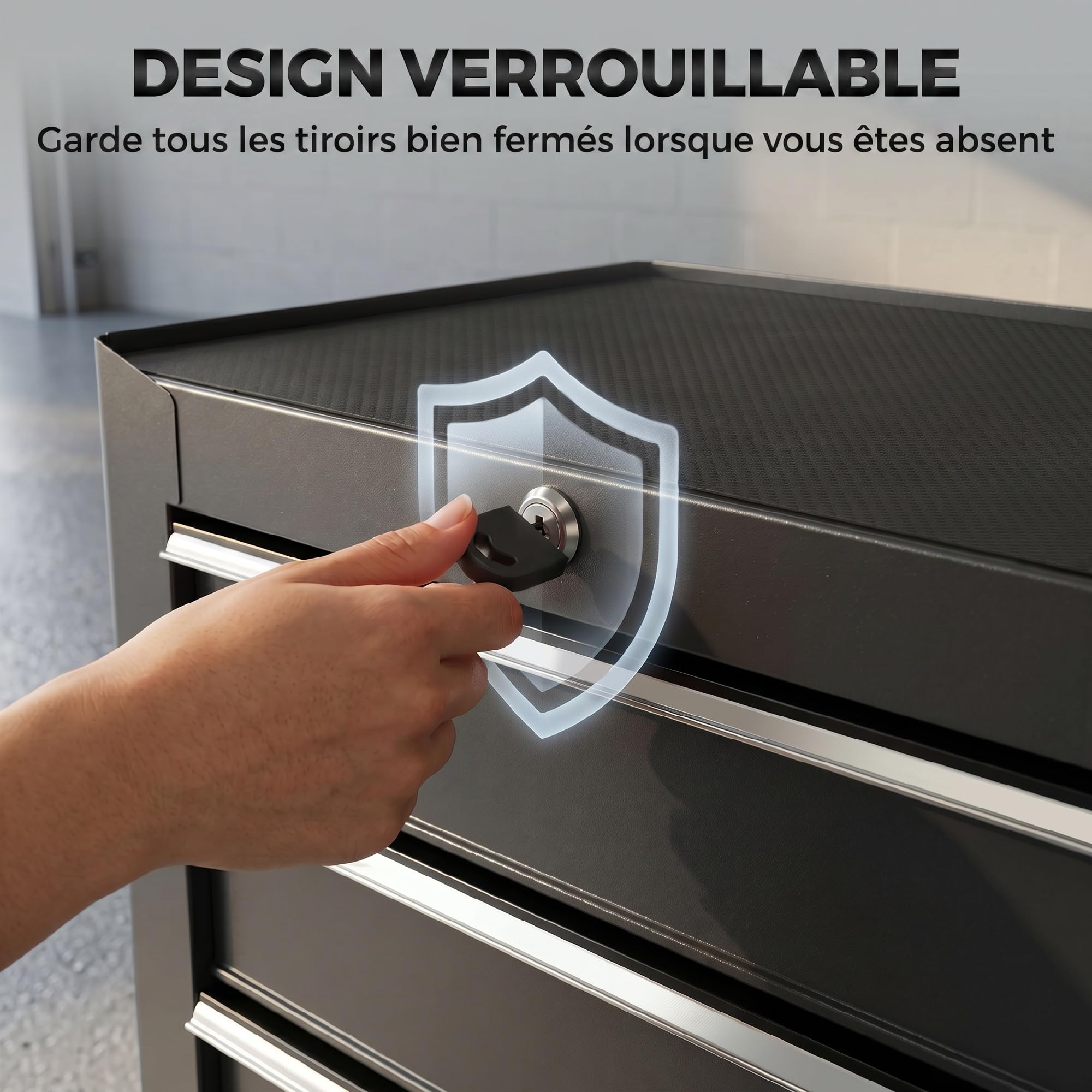 HOMCOM Servante d'Atelier Vide en Acier 5 Tiroirs sur Roulettes Noir | Chariot à Outils, Verrouillable 2 Clés, Tapis EVA Antidérapant, Caisse à Outils Pour Atelier, Garage
