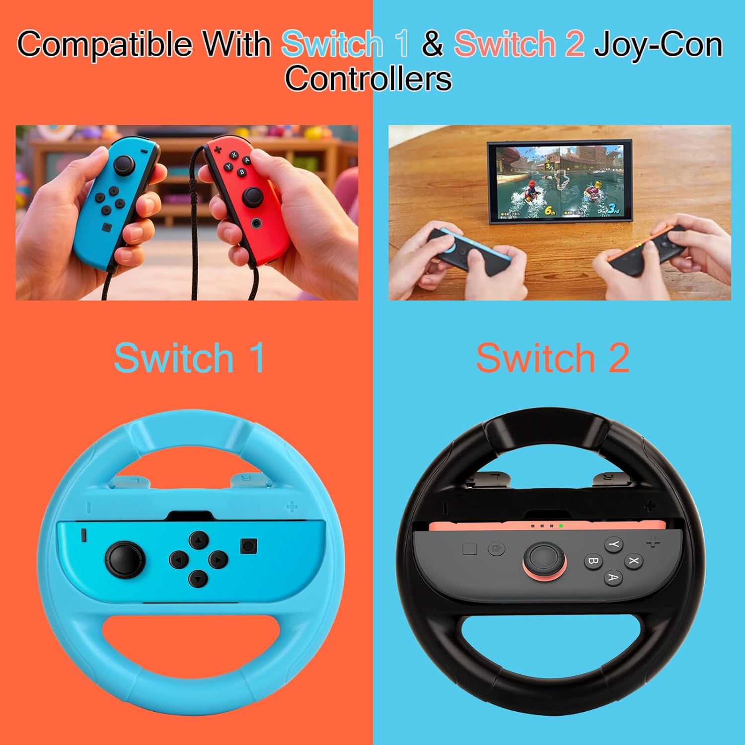 Lyvix 4-Pack Steering Wheel for Nintendo Switch 2 Joy-Con – Christmas Gift, Ergonomic Anti-Slip Racing Wheel Accessories Compatible with NS2/NS/OLED for Mario Kart World 2025 - Image 2