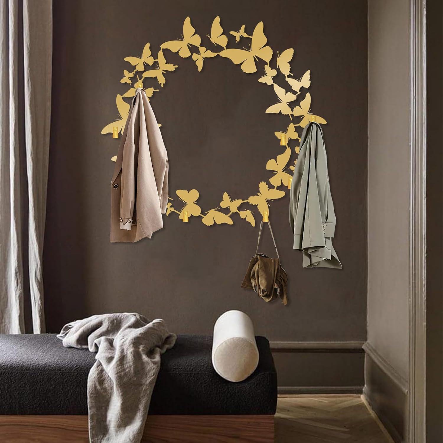 Flock of Butterfly Coat Rack Wall Mount, Butterfly Wall Decor, Butterfly Metal Coat Rack, Clothes Hat Key Holder Wall Mounted, Metal Coat Rack for Living Room, Bathroom (Silver, 17"x19"|44x47cm)