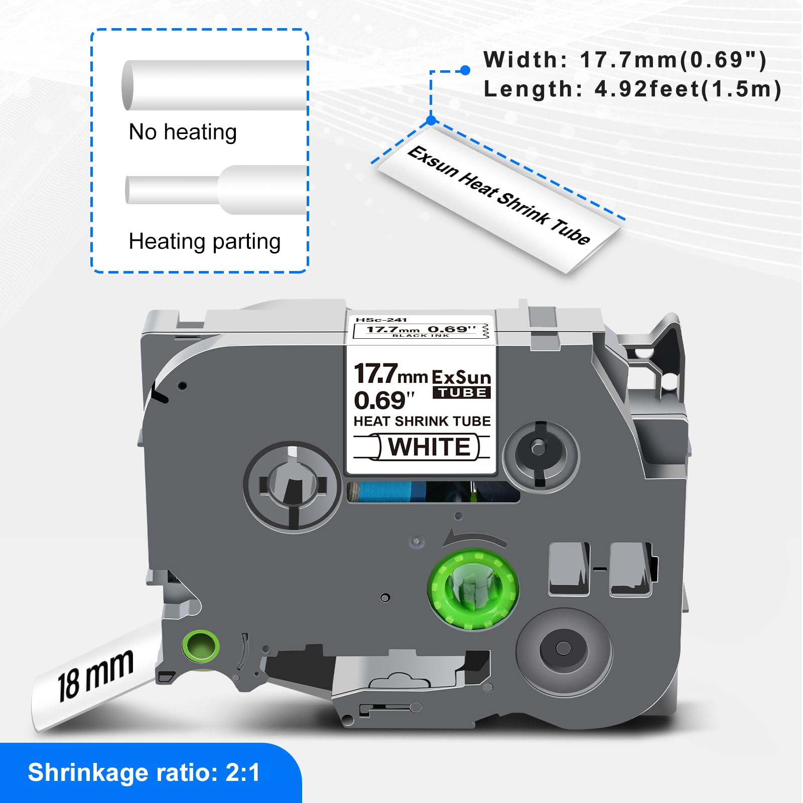 3x Etichette Termoretraibili da 17,7 mm Compatibile con HSe-241 HSe241 HS241 Hsc241 Nastro per Etichette Termoretraibili per Ptouch PT-E550WVP E300 D210VP 600VP P750W P950NW H300 Nero su Bianco