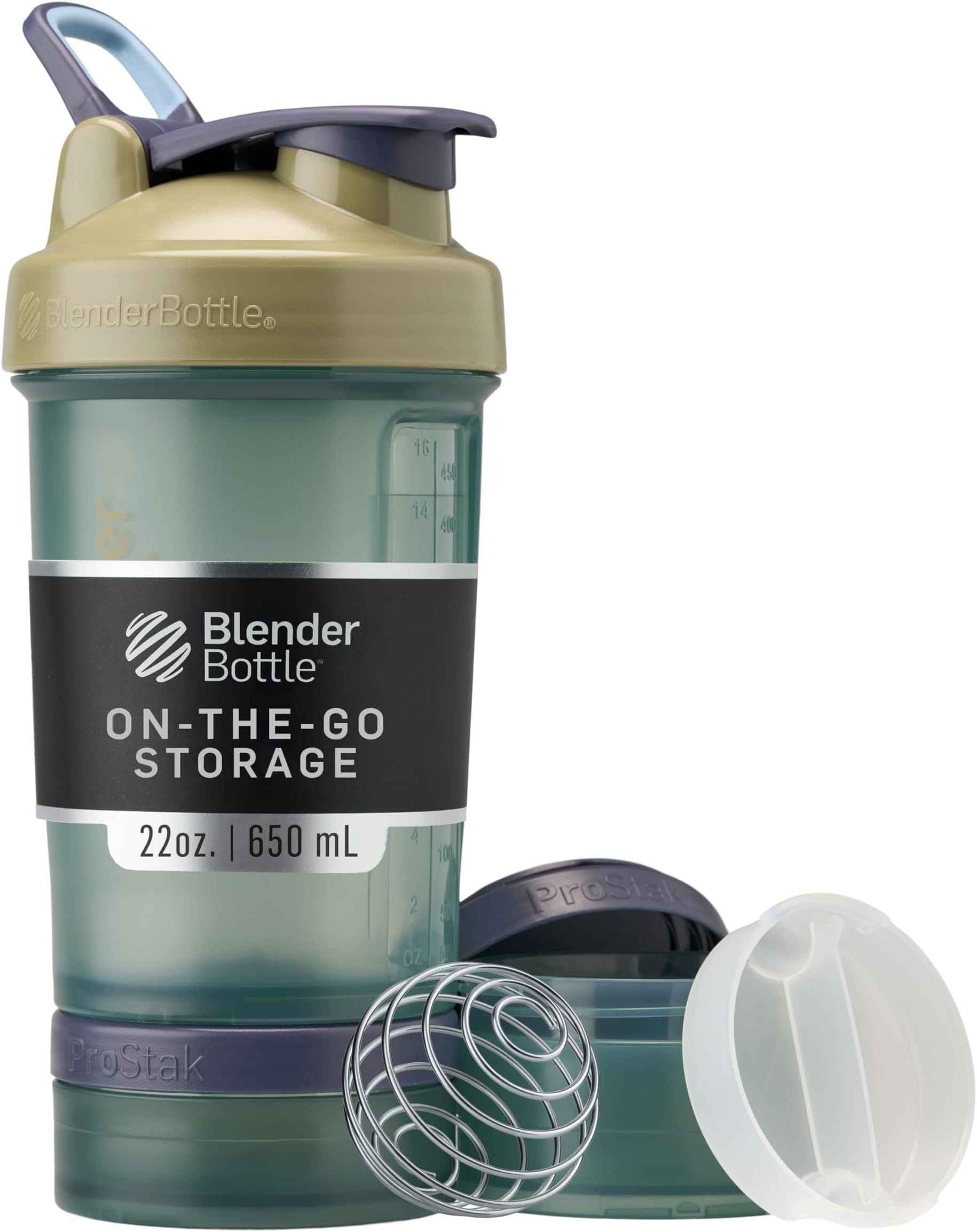 Blender Bottle Shaker with Pill Organizer and Storage for Protein Powder, Classic V2 ProStak System, 22-Ounce, Tan