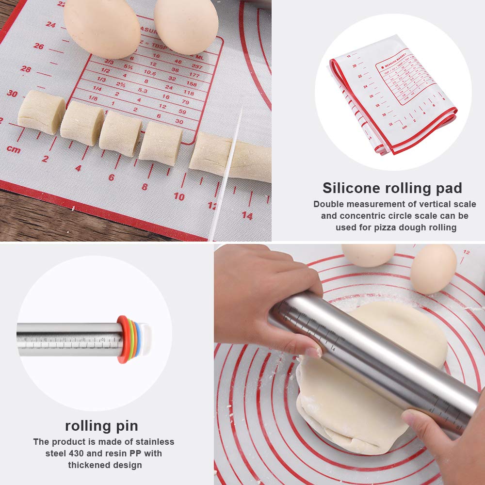 Kit Mattarello In Acciaio Inox Con Spessori Regolabili – Include Tappetino Silicone, Raschietto E Pennello - 3