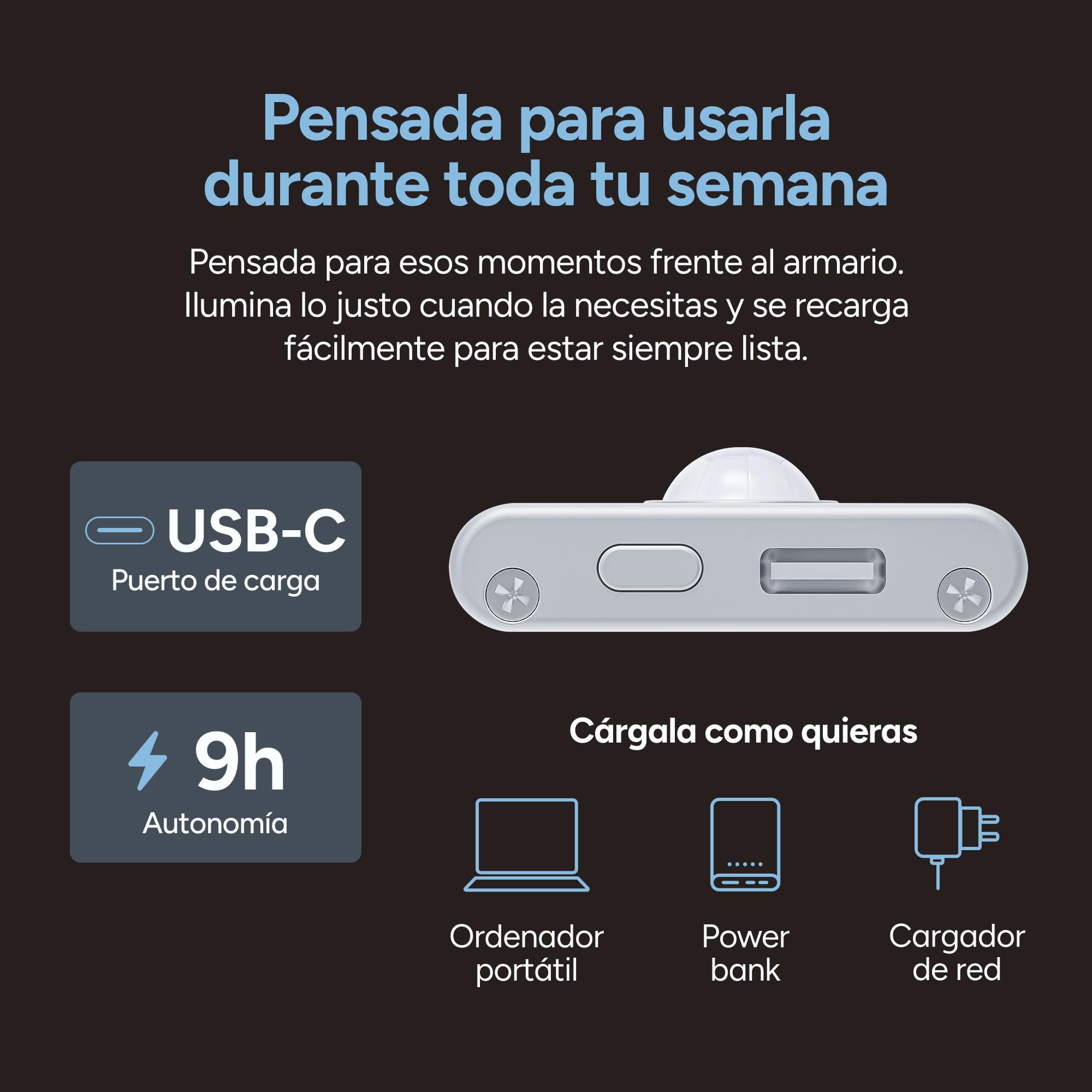 TIRA ILUMINACION LED CON SENSOR KSIX BATERIA 60CM BLANCO