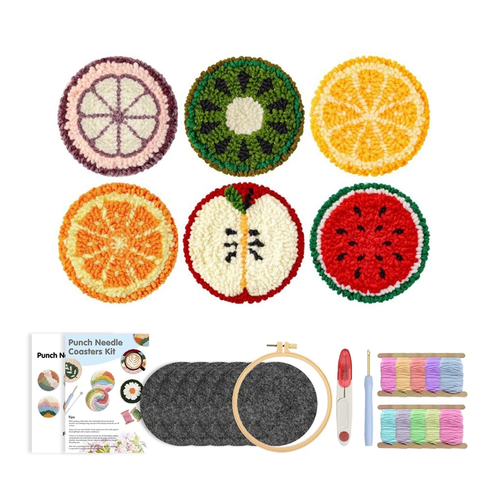 1set Punch Needle Embroidery Coaster Kit Home Decor Magic For Set Yarn Cross Stitch Craft Art Gift for DIY(Color1)