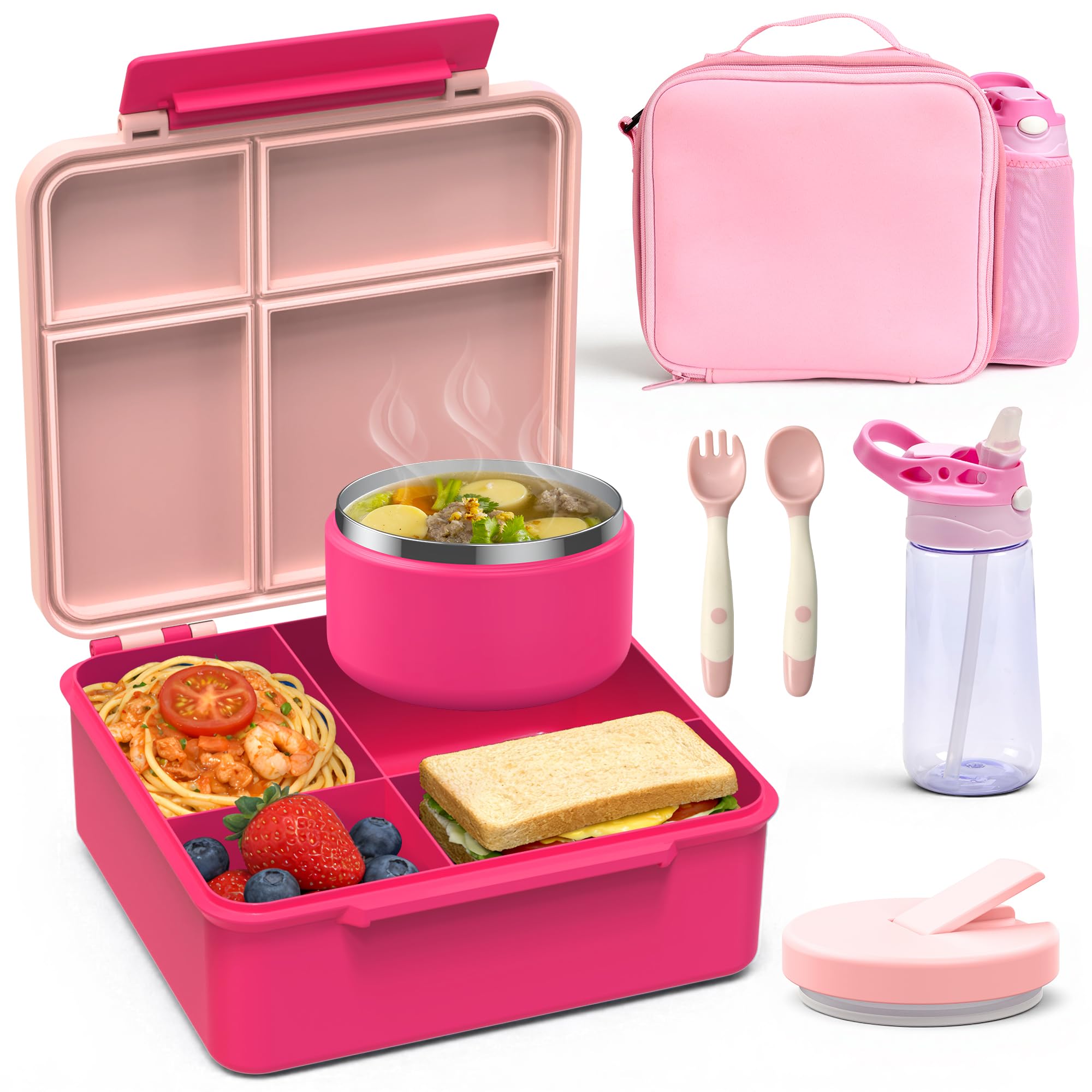 Bento Lunch Box Set for Kids, Pink