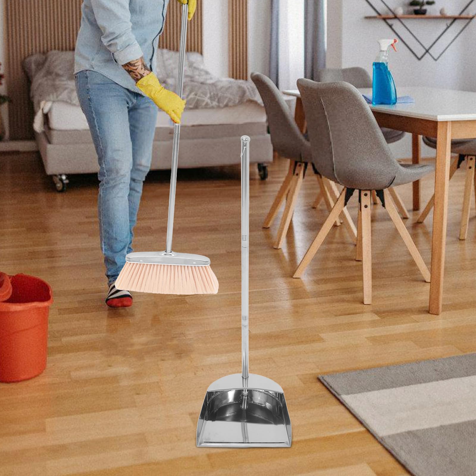Veemoon Paletta Manico Lungo Ergonomico per Spazzatura in Acciaio Inossidabile Pratica e Resistente Design Comodo Argento la Pulizia della Casa