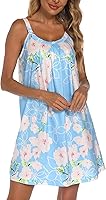 Vista 3 de AVIIER Camisón de algodón suave para mujer, sin mangas, con correa ancha, ropa de dormir completa