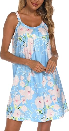 Miniatura 3 de AVIIER Camisón de algodón suave para mujer, sin mangas, con correa ancha, ropa de dormir completa