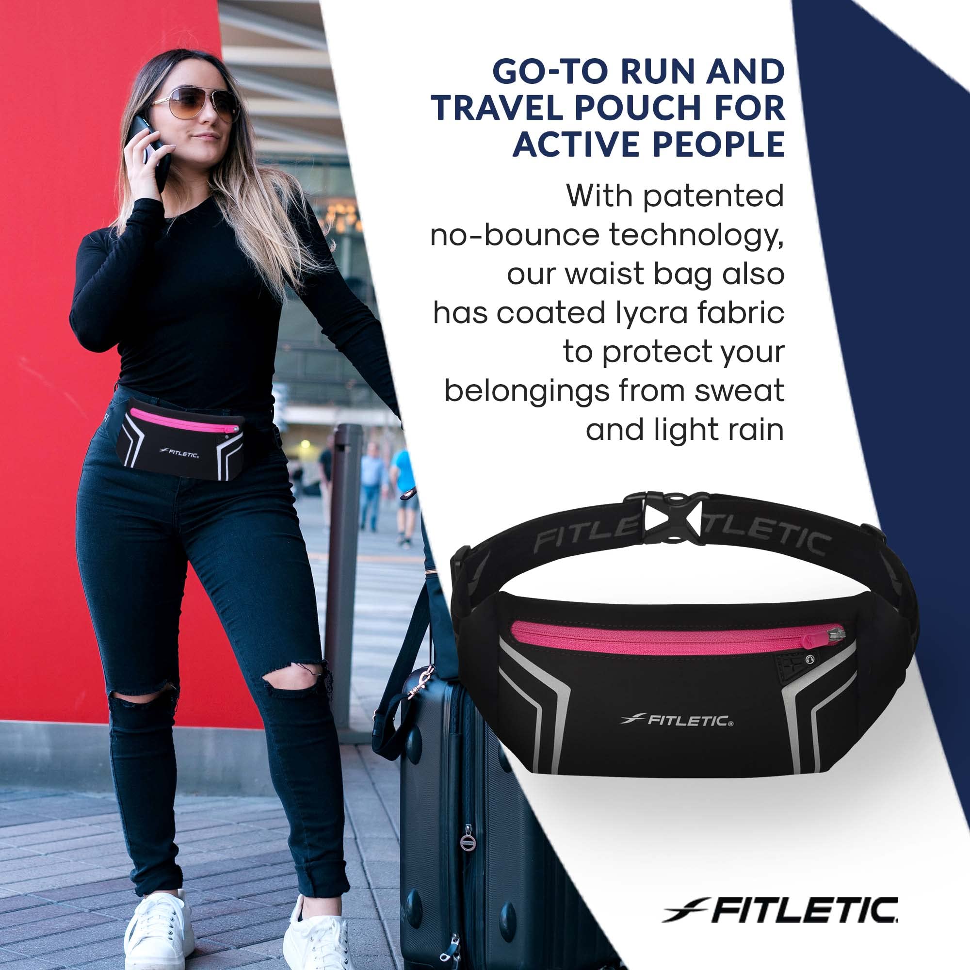 Fitletic Ceinture de sport moderne pour homme et femme – Pochette résistante à l'eau – Convient à tous les smartphones – Design léger et discret – Revêtement en lycra avec poche intérieure pour cartes
