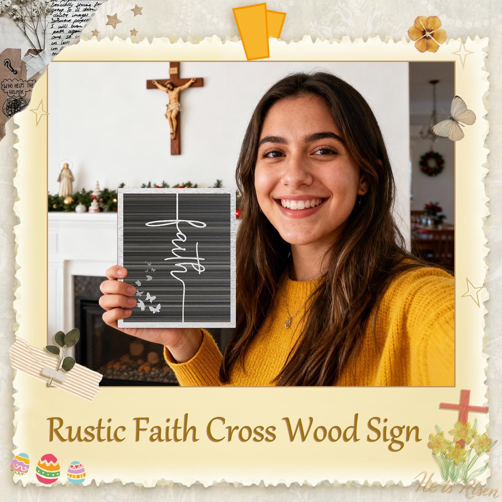 ARTINAEL Christian Gifts for Women Faith, Wood Jesus Art Decor Signs & Plaques for Entryway Table Desk Shelf Tiered Tray, Inspirational Butterfly Design Motivational Gift for Home Office Farmhouse