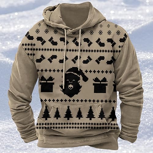 Miniatura 2 de Sudadera de Navidad para Hombres de Manga Larga con Capucha Gráfica de Moda Casual Holgada con Estampado de Santa Claus Tops Pullover de Navidad