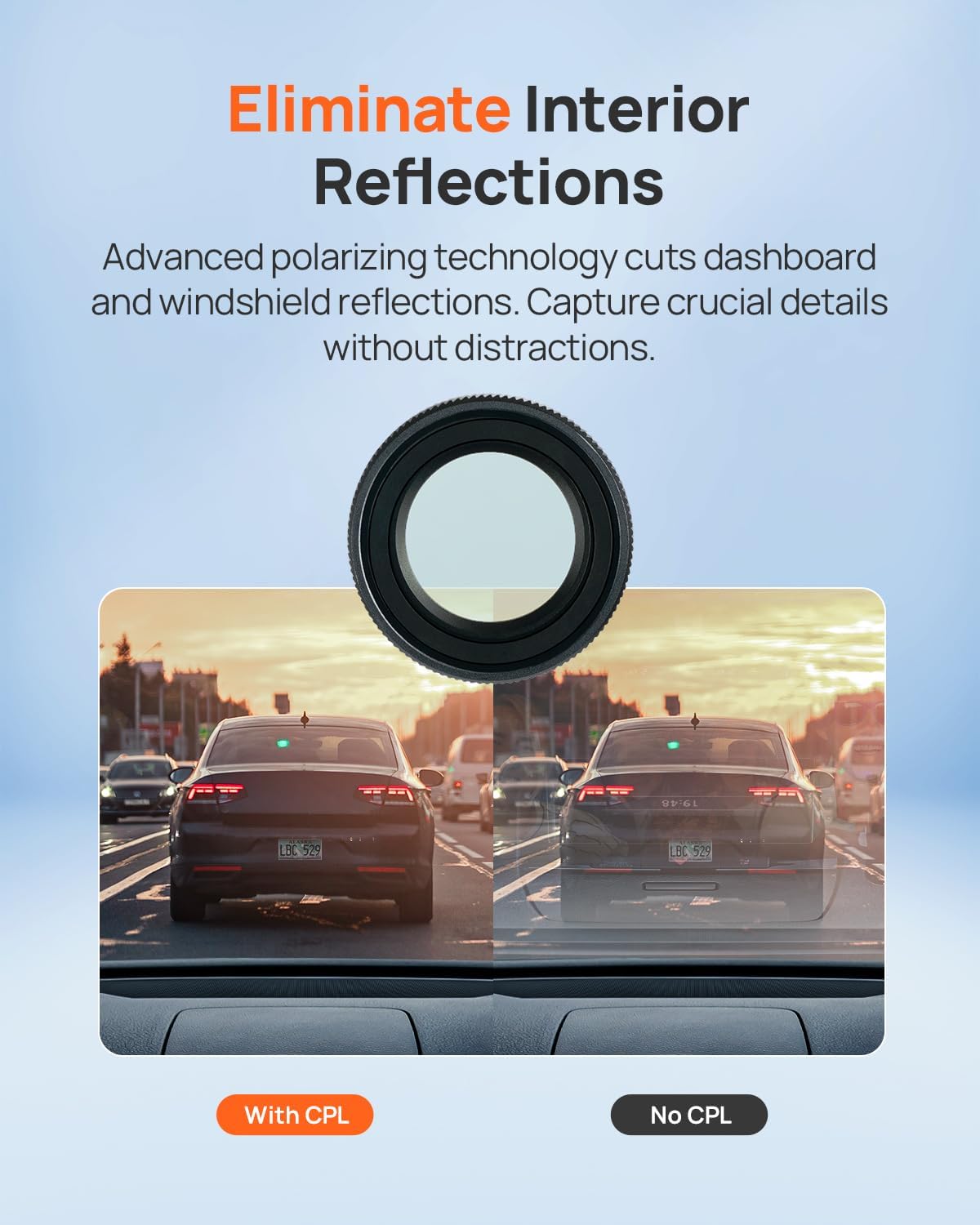 Comparació de la càmera del salpicader footage with and without CPL filter showing interior reflection reduction