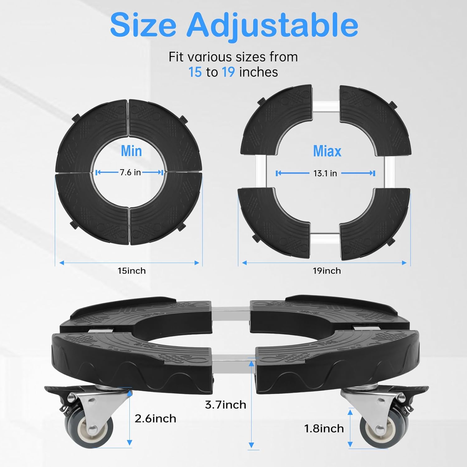 Nefish Trash Can Dolly Wheels, 15-19 Inch Adjustable Round Furniture Dolly with 4 Wheels, Heavy Duty Drum Dollies 440lbs Tire Dollys, Multi Functional Rolling Dolly Cart, 2 Pack