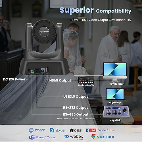 Miniatura 4 de TONGVEO Cámara PTZ HDMIUSB 10X Zoom óptico 60fps 1080P Cámara de videoconferencia para culto a la iglesia Transmisión en vivo Reunión en línea