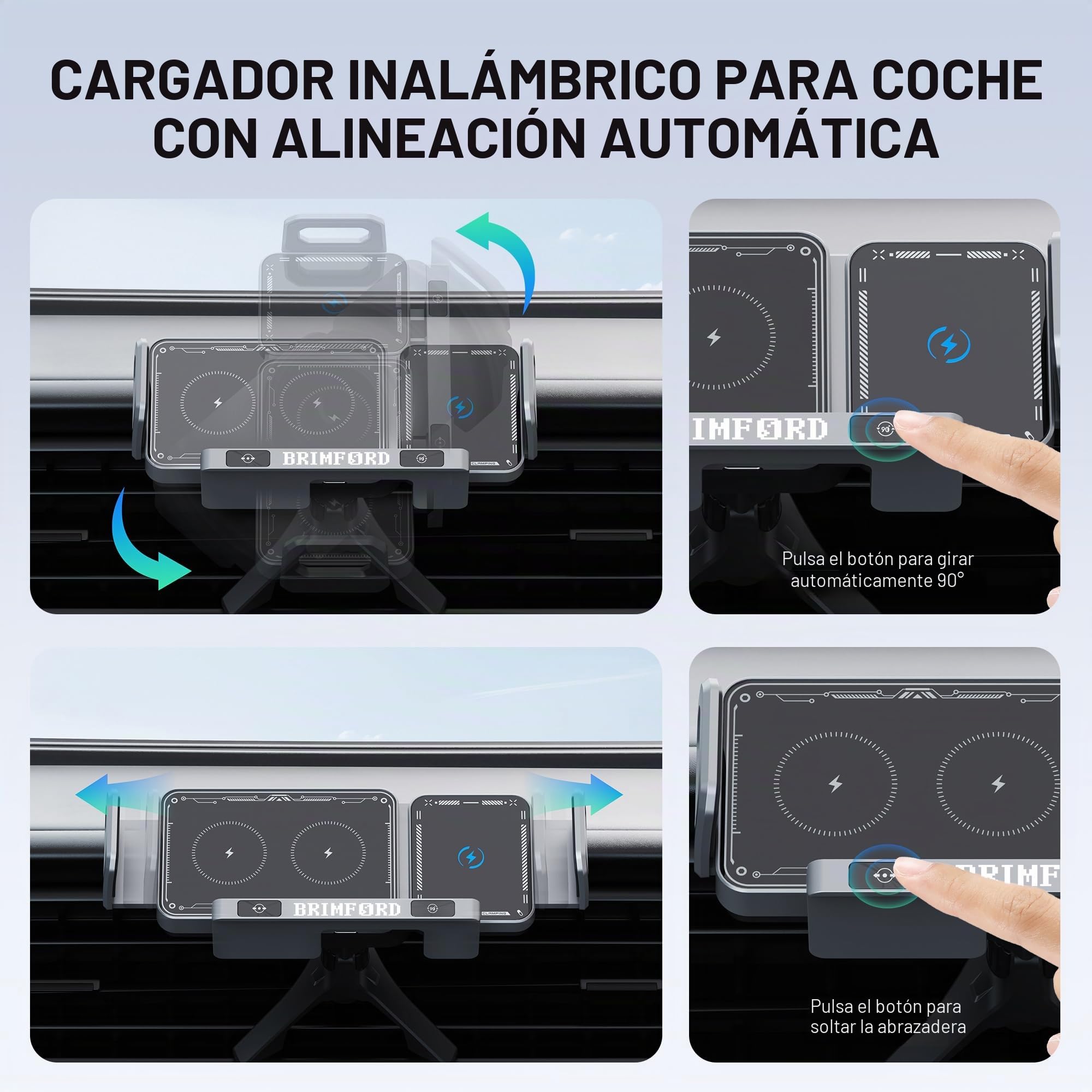 Soporte de teléfono para coche para Samsung Galaxy Z Fold 7/6/5/ Z Flip S25 S24 S23 XIAOMI 17 15 iPhone 17, cargador inalámbrico Qi rápido de doble bobina, cargador inalámbrico con rotación automática