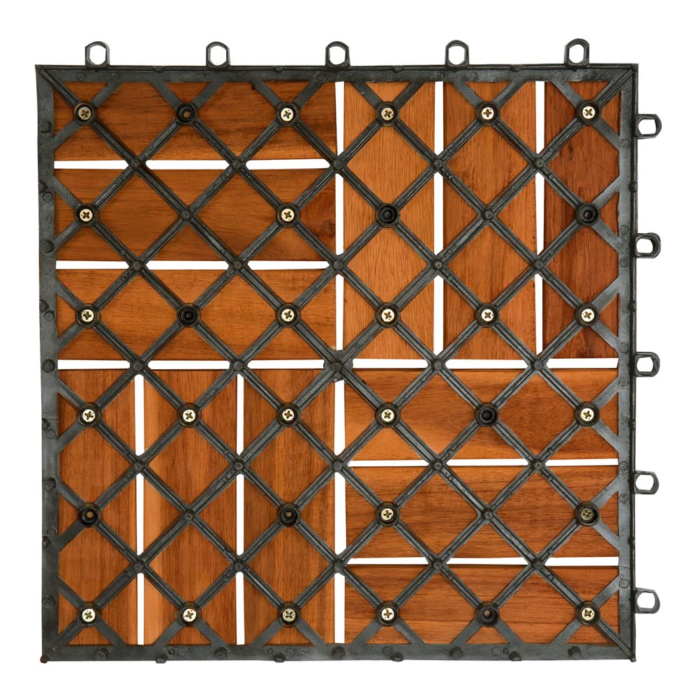 CASARIA Set 66 Piastrelle 30x30 cm in Legno di Acacia Certificato FSC® Superficie Totale 6 m² per Esterno Sistema a Incastro Pavimento per Terrazza Balcone Giardino Pavimentazione Mattonelle
