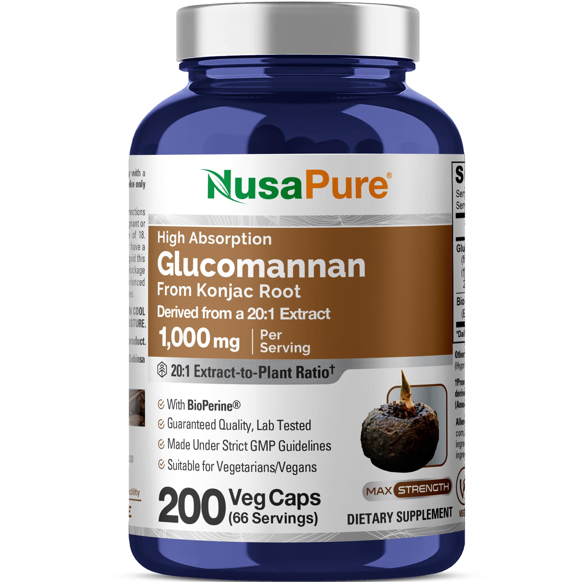 Glucomannan (Konjac Root), Vegan, 1000mg, 200 Veg Capsules - 66 Servings