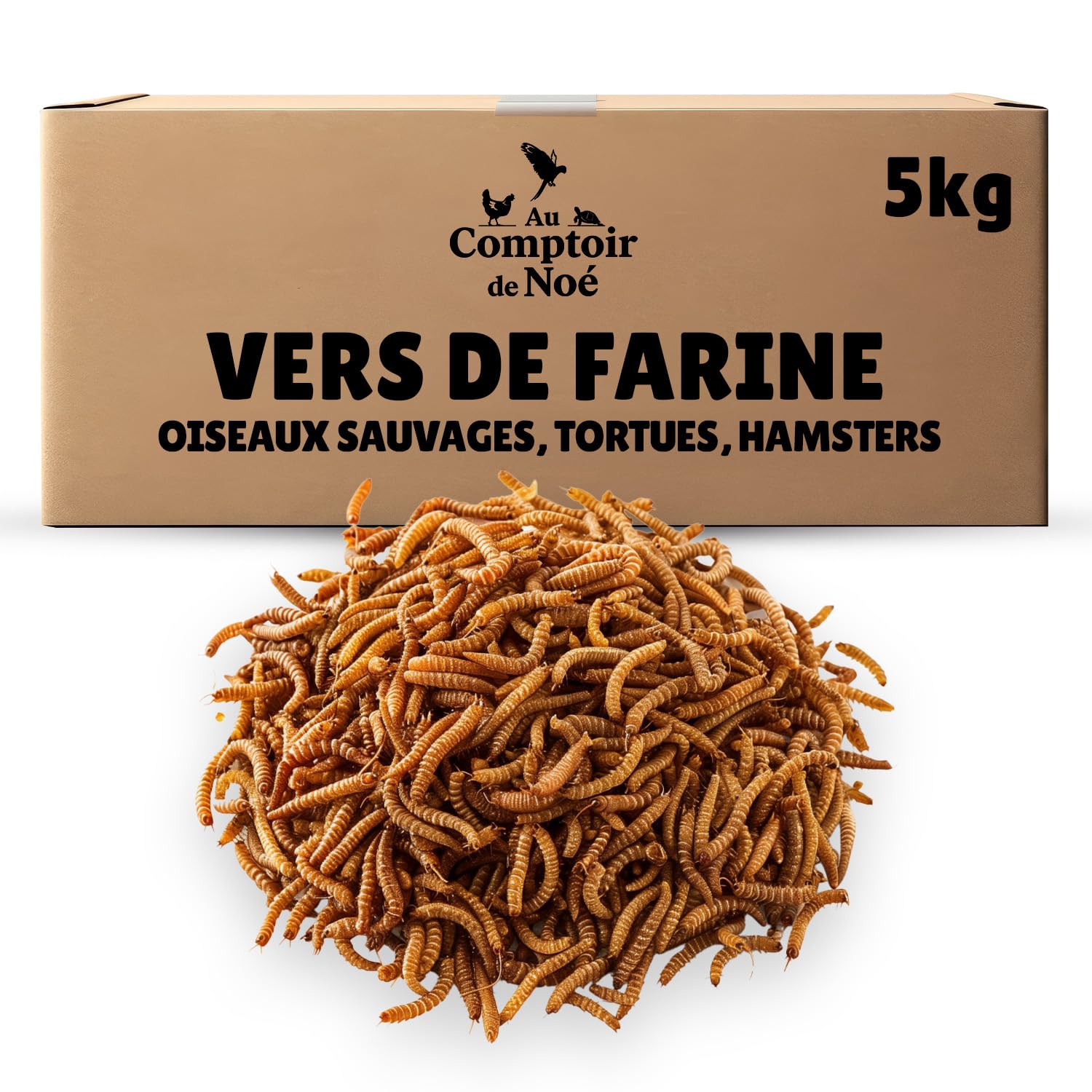 vers de Farine Séchés 5kg Au Comptoir de Noé, 100% Naturel, Riches en Protéines et Bonnes Graisses, vers Farine, Almentation pour Poissons, Oiseaux Sauvages, Tortues, Hérissons, Rongeurs et Reptiles
