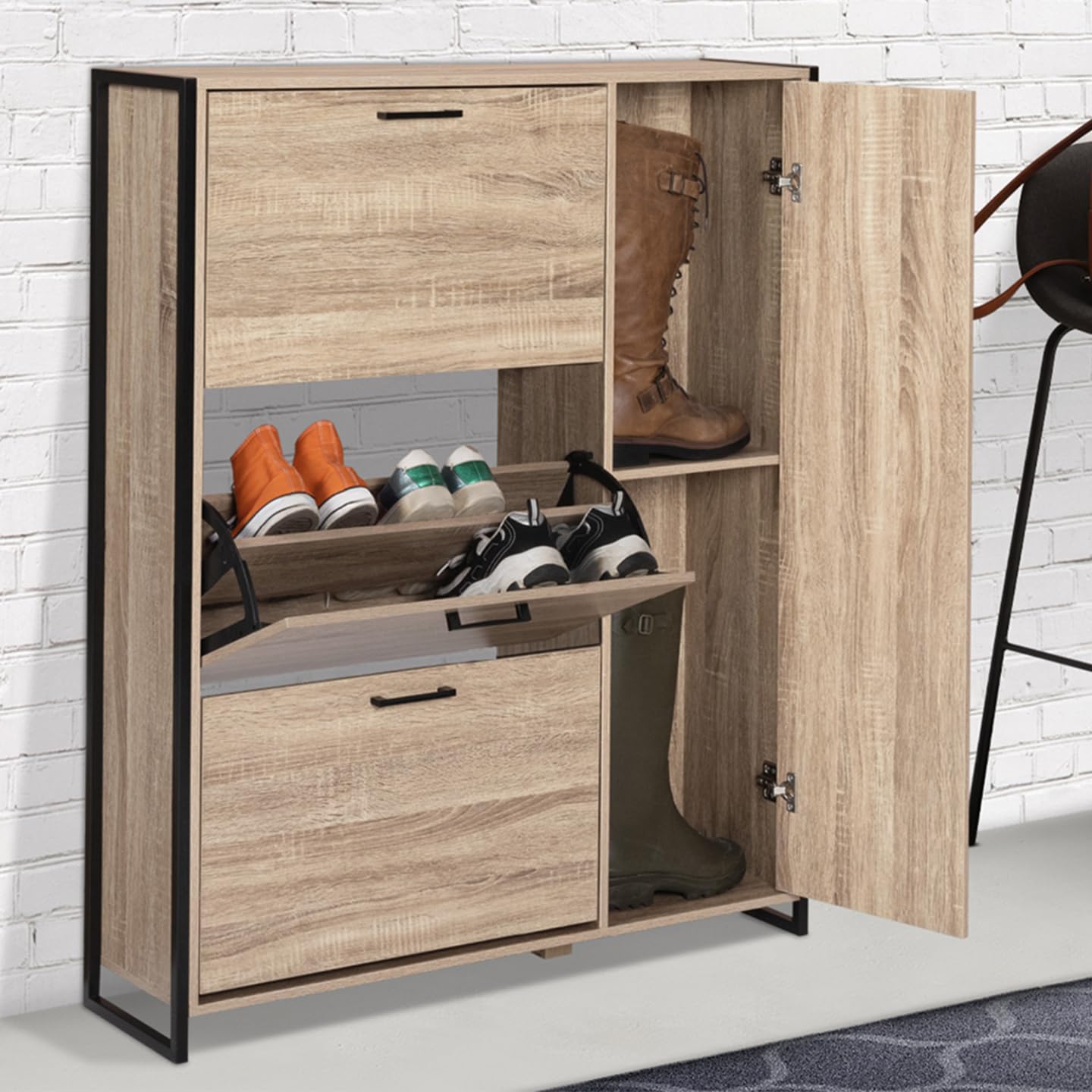 IDMarket Luis - Mueble para zapatos de 20 pares de 4 puertas con 1 armario de diseño industrial