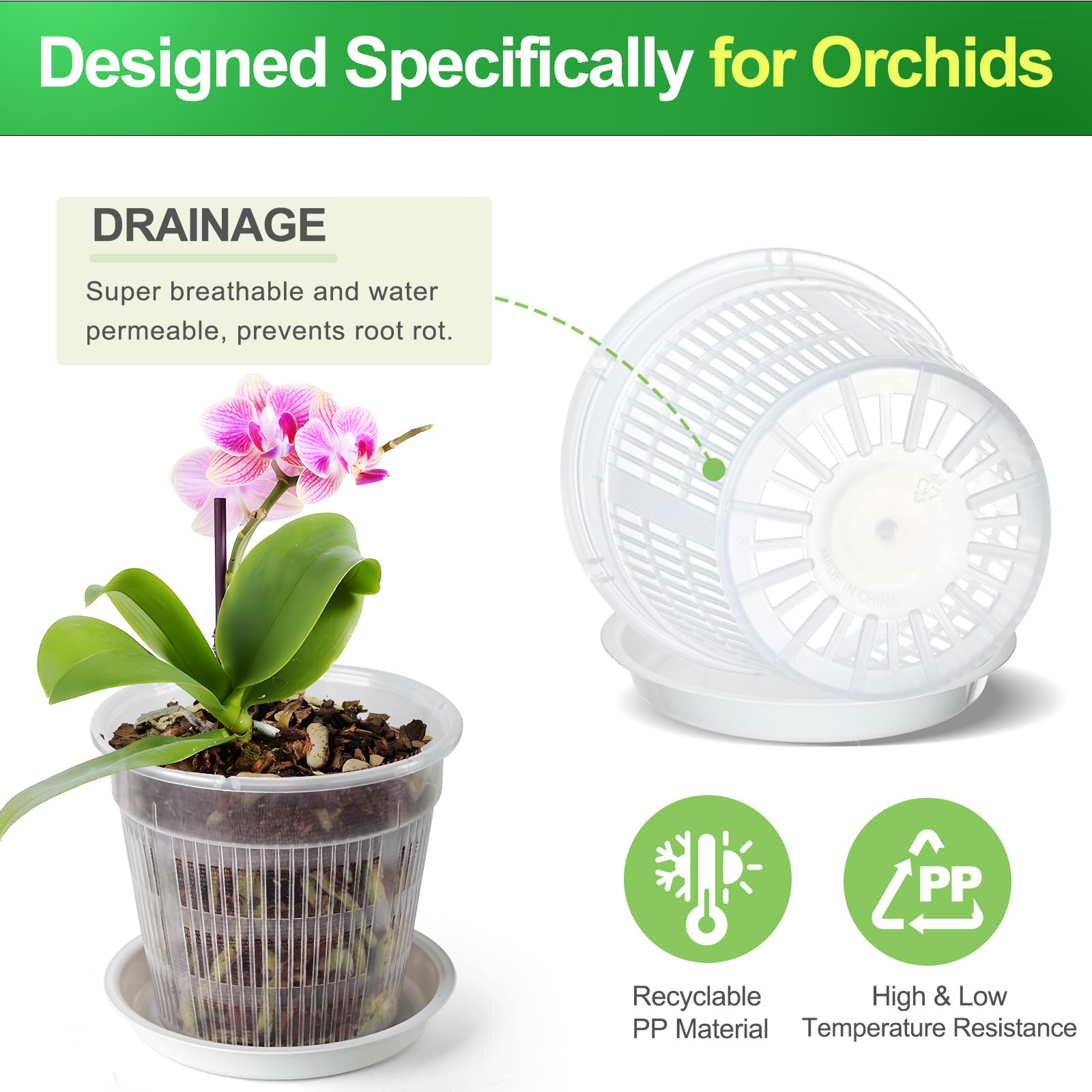 PMVRTHQV Vasi per orchidee con fori, 17,8 cm, confezione da 10 vasi per