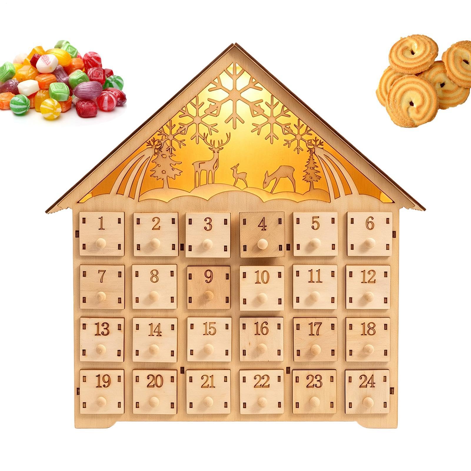 Calendrier de l'Avent Noël Cabinet pour Bureau en Bois Lumineux en Forme de
