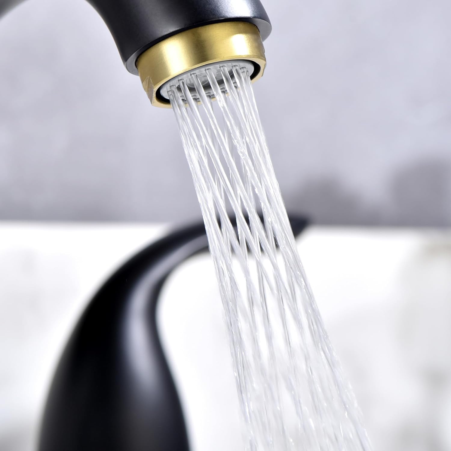 sumerain 8 Inch Widespread Bathroom Faucet 3 Hole Vanity Faucet SUS 304 Stainless Steel, Black&Gold