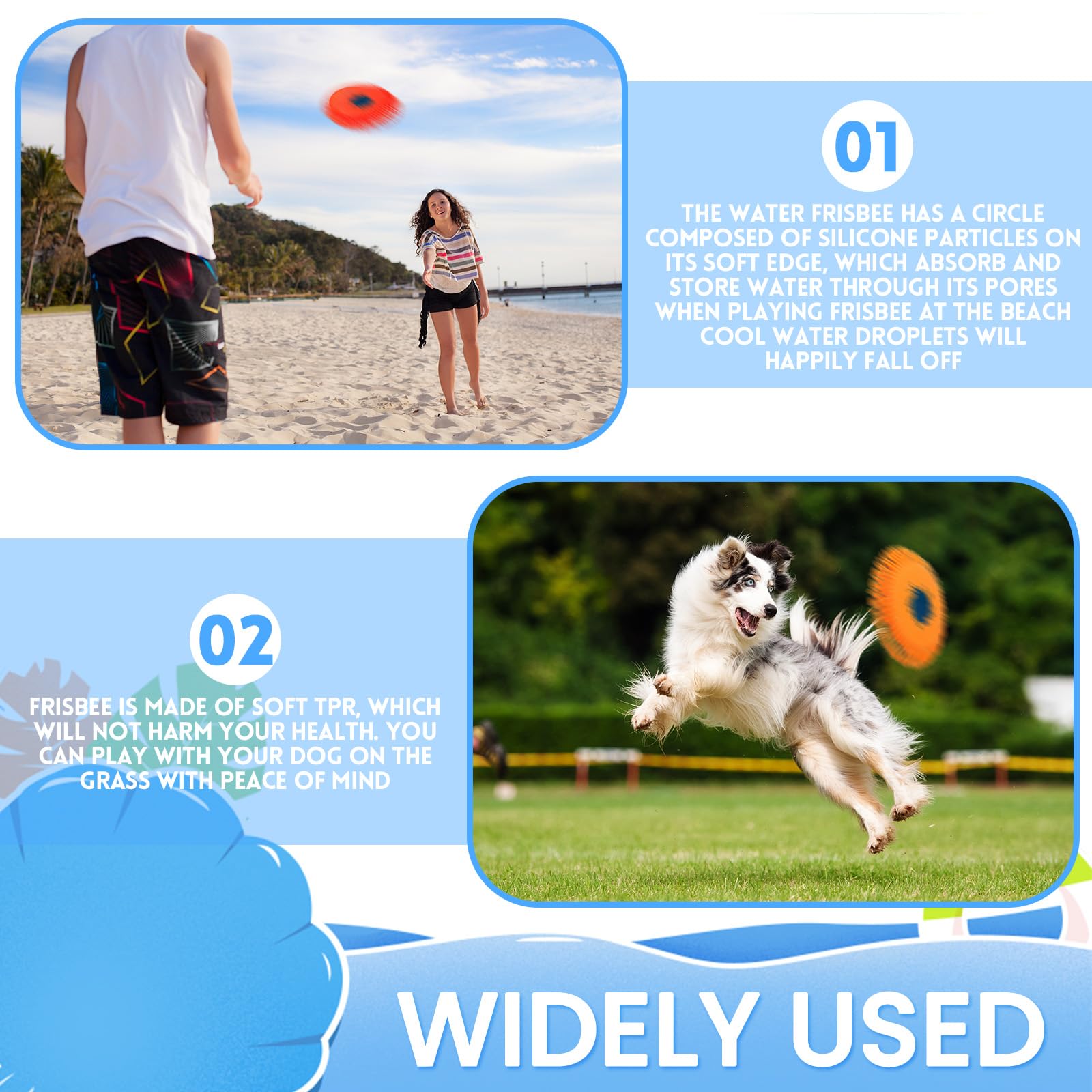 Frisbee ad Acqua Riutilizzabile 3 Pezzi Ø17cm per Piscina Spiaggia Bambini Adulti