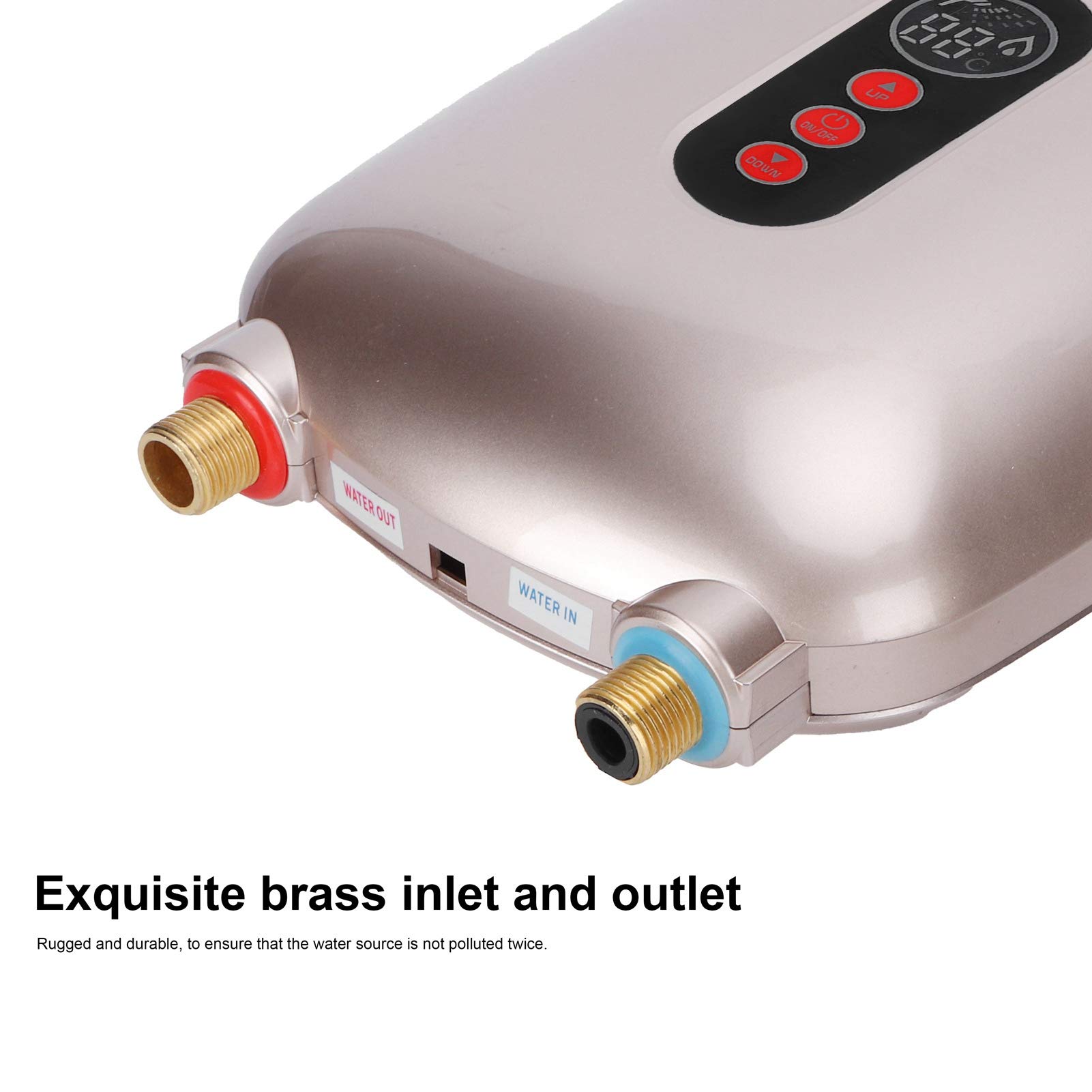 Alomejor 6500W Electric Water Heater, Fast Heating (GOLD) | Ahorro de energía, ecológico, acero inoxidable 304, pantalla LED, protección de seguridad múltiple