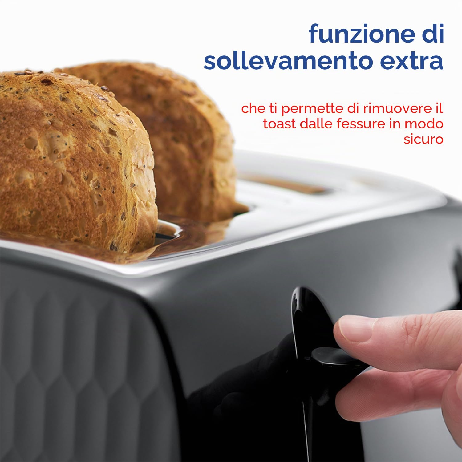Russell Hobbs Tostapane 4 fette 26071 - Design contemporaneo a nido d'ape con fessure extra larghe e funzione di sollevamento alta, nero