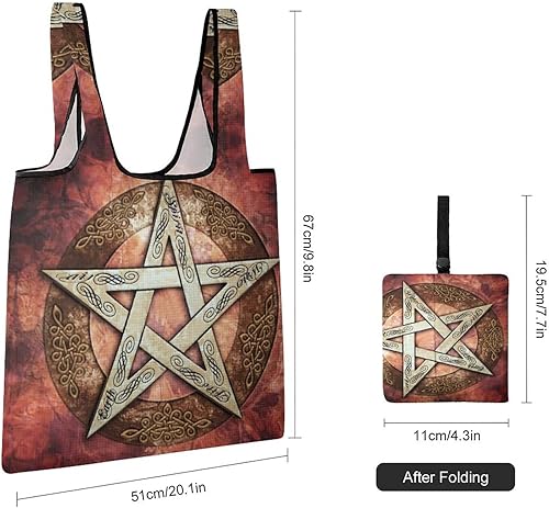 Miniatura 2 de Magic Witch Pentagram Baphomet - Bolsas de comestibles reutilizables plegables para compras, bolsas de almacenamiento ligeras con asas