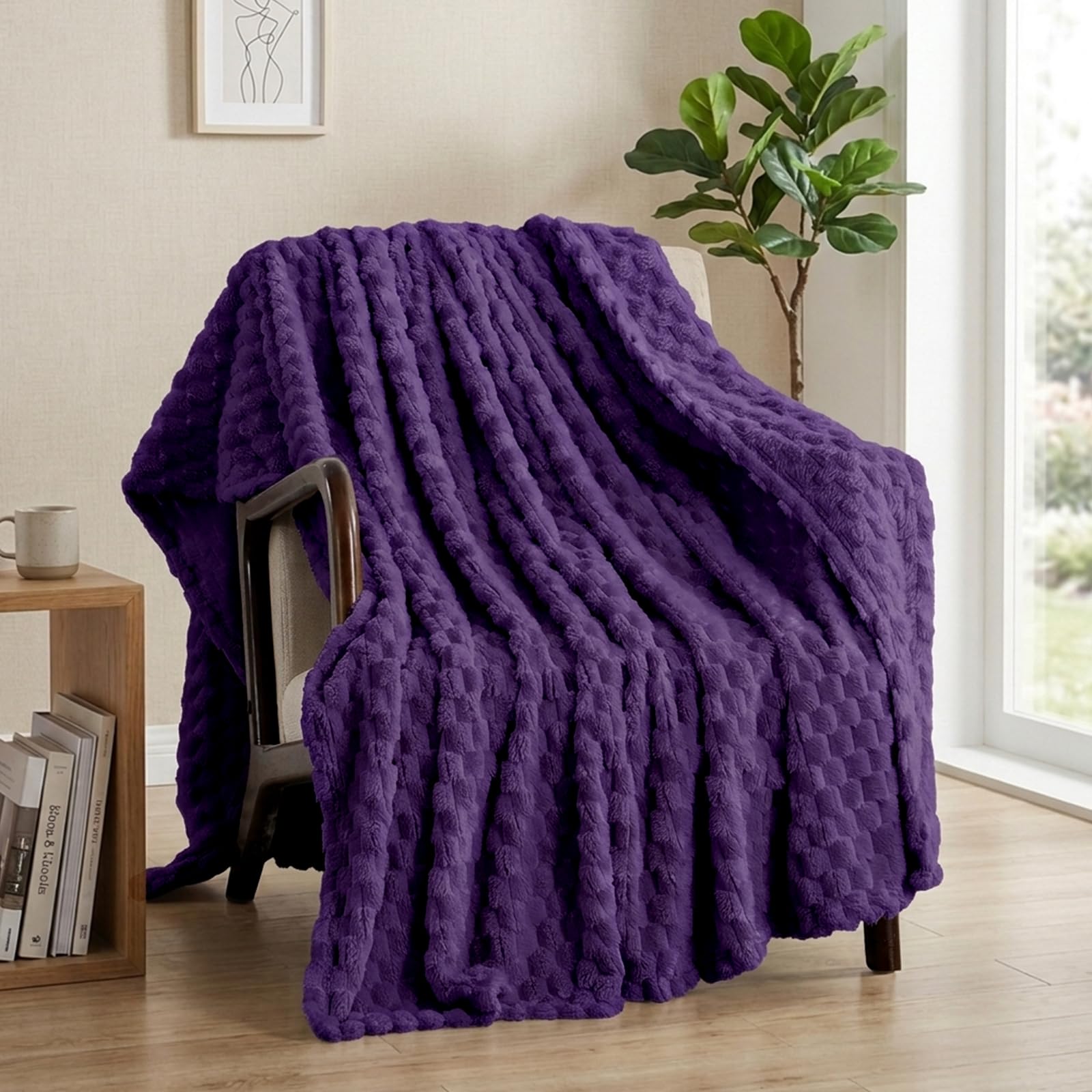 Tifschlaf Fleece Fluffy Throw Blanket - Purple Single Bed Throw for Sofa, Soft & Cosy Blanket for Couch, 130x150cm
